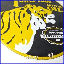 Vintage Power Lube Gasoline Sign Tiger Motor Oil Gas Porcelain Sign