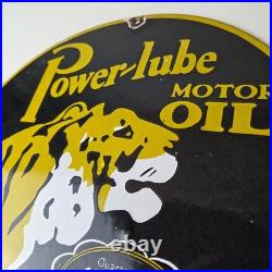 Vintage Power Lube Gasoline Sign Tiger Motor Oil Gas Porcelain Sign