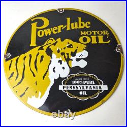 Vintage Power Lube Gasoline Sign Tiger Motor Oil Gas Porcelain Sign Vintage Power Lube Gasoline Sign Tiger Motor Oil Gas Porcelain Sign