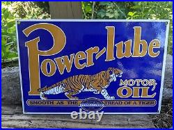 Vintage Power Lube Motor Oil Porcelain Gas Station Pump Sign! 12 X 8