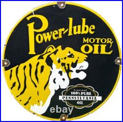 Vintage Power Lube Motor Oil Porcelain Sign Tiger Gas Station Pump Plate Service Vintage Power Lube Motor Oil Porcelain Sign Tiger Gas Station Pump Plate Service