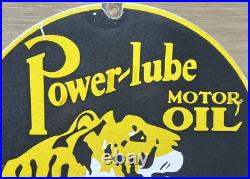 Vintage Power Lube Motor Oil Porcelain Sign Tiger Gas Station Pump Plate Service Vintage Power Lube Motor Oil Porcelain Sign Tiger Gas Station Pump Plate Service
