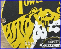 Vintage Power Lube Motor Oil Porcelain Sign Tiger Gas Station Pump Plate Service Vintage Power Lube Motor Oil Porcelain Sign Tiger Gas Station Pump Plate Service