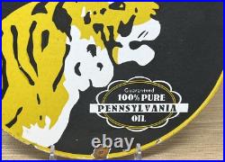 Vintage Power Lube Motor Oil Porcelain Sign Tiger Gas Station Pump Plate Service Vintage Power Lube Motor Oil Porcelain Sign Tiger Gas Station Pump Plate Service