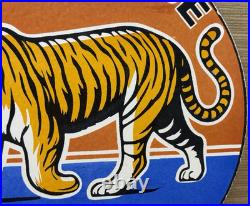 Vintage Power Lube Motor Oil Porcelain Sign Tiger Gas Station Pump Plate Service
