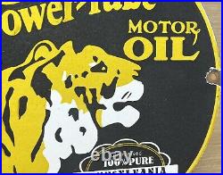 Vintage Power Lube Motor Oil Porcelain Sign Tiger Gas Station Pump Plate Service Vintage Power Lube Motor Oil Porcelain Sign Tiger Gas Station Pump Plate Service