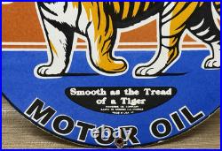 Vintage Power Lube Motor Oil Porcelain Sign Tiger Gas Station Pump Plate Service