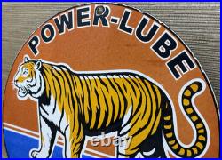 Vintage Power Lube Motor Oil Porcelain Sign Tiger Gas Station Pump Plate Service