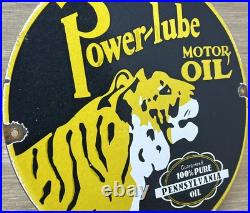 Vintage Power Lube Motor Oil Porcelain Sign Tiger Gas Station Pump Plate Service Vintage Power Lube Motor Oil Porcelain Sign Tiger Gas Station Pump Plate Service