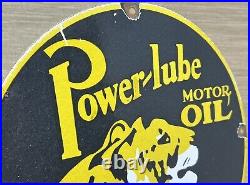 Vintage Power Lube Motor Oil Porcelain Sign Tiger Gas Station Pump Plate Service Vintage Power Lube Motor Oil Porcelain Sign Tiger Gas Station Pump Plate Service
