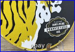 Vintage Power Lube Motor Oil Porcelain Sign Tiger Gas Station Pump Plate Service Vintage Power Lube Motor Oil Porcelain Sign Tiger Gas Station Pump Plate Service