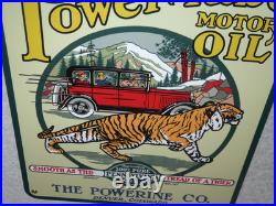 Vintage Power-lube Motor Oil Tiger 12 Porcelain Metal Gasoline Sign Powerine Co
