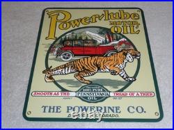 Vintage Power-lube Motor Oil Tiger 12 Porcelain Metal Gasoline Sign Powerine Co