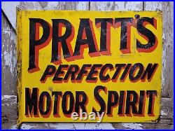 Vintage Pratt Motor Spirit Porcelain Sign Old Oil Service Flange Gas Advertising