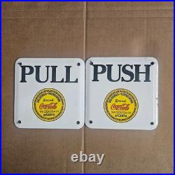 Vintage Pull Push Cocacola Us Gasoline Oil Gas Pump Enamel Porcelain Sign