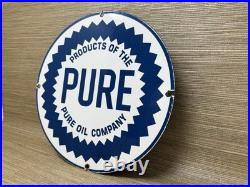 Vintage Pure Gasoline Porcelain Sign Gas Station Pump Plate Motor Oil Service Vintage Pure Gasoline Porcelain Sign Gas Station Pump Plate Motor Oil Service