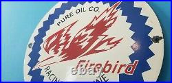 Vintage Pure Oil Co Porcelain Firebird Gasoline Service Station Pump Plate Sign