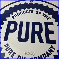 Vintage Pure Oil Co Sign Texas Gas Service Station Pump Plate Porcelain Sign
