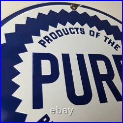 Vintage Pure Oil Co Sign Texas Gas Service Station Pump Plate Porcelain Sign