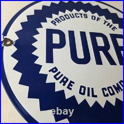 Vintage Pure Oil Co Sign Texas Gas Service Station Pump Plate Porcelain Sign