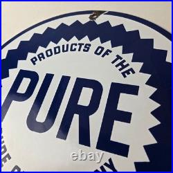 Vintage Pure Oil Co Sign Texas Gas Service Station Pump Plate Porcelain Sign
