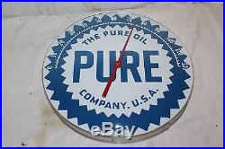 Vintage Pure Oil Company Gas Station 12 Metal & Glass Thermometer Sign