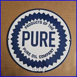 Vintage Pure Oil Company Old Us Gasoline Oil Gas Pump Enamel Porcelain Sign