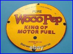Vintage Pure Oil Porcelain Woco Pep Gasoline Service Station Pump Plate Sign