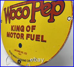 Vintage Pure Woco Pep Gasoline Porcelain Sign Gas Station Motor Oil Service