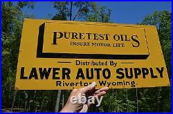 Vintage Puretest Motor Oil Deep Embossed Sign Super Nos Nice Condition