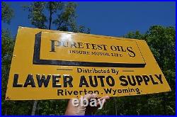 Vintage Puretest Motor Oil Deep Embossed Sign Super Nos Nice Condition