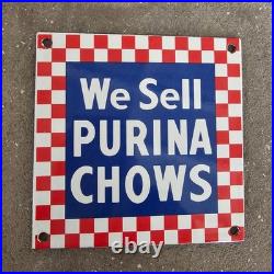 Vintage Purina Chows Sell Old Us Gasoline Oil Gas Pump Enamel Porcelain Sign