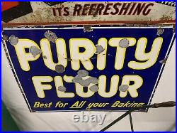 Vintage Purity Flour Porcelain Advertising Sign Bread GAS OIL SODA COLA