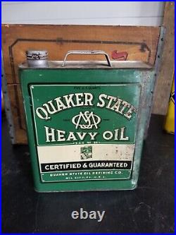 Vintage Quaker State 5 Quart Flat Motor Oil Can Inv#424