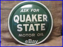 Vintage Quaker State Motor Oil Domed Sign 24 Antique Gas Station 9764