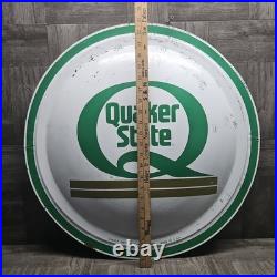 Vintage Quaker State Motor Oil Gas Station Advertising Bubble Button Tin Sign- B