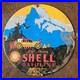 Vintage Quick Shell Enduring Powe Us Gasoline Oil Gas Pump Enamel Porcelain Sign