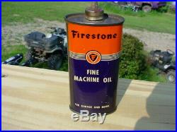 Vintage RARE 4oz Oval Firestone Lead Top Handy Gun Reel Oiler Oil Tin Can NICE