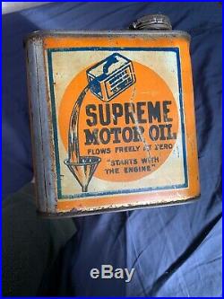 Vintage RARE Clean Early Gulf Refining Supreme Motor Oil One Gallon Oil Can