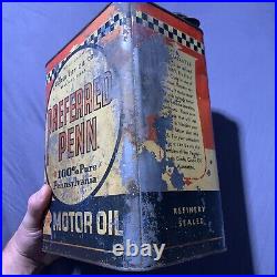 Vintage RARE Early Auto Service Preferred Penn Custer City Two Gallon Oil Can