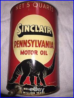 Vintage RARE Sinclair Pennsylvania Motor Oil Can 5 Qt. Black Dinosaur Dino