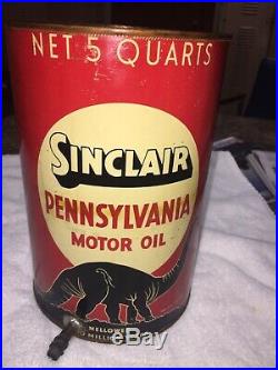 Vintage RARE Sinclair Pennsylvania Motor Oil Can 5 Qt. Black Dinosaur Dino