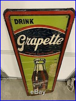 Vintage RARE Vertical Grapette Bottle GRAPE Soda Drink Sign 13 x 39 GAS OIL CO