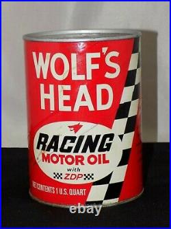 Vintage RARE Wolf's Head Racing Motor Oil Full Cardboard Can 1970's