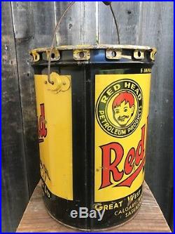 Vintage RED HEAD Advertising Oil Can Five Gallon 1949 Gas Canada