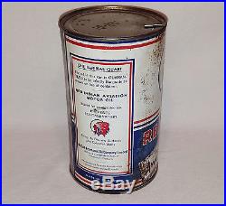 Vintage RED INDIAN Aviation motor oil 1 quart tin CAN