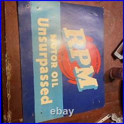 Vintage RPM motor oil Unsurpassed cardboard sign marked L-108