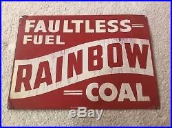 Vintage Rainbow Coal Sign Gas Oil Metal Tin Sign Faultless Fuel Des Moines Iowa