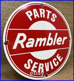 Vintage Rambler Partsn & Service Porcelain Dealership Sign Gas Station Pump Oil