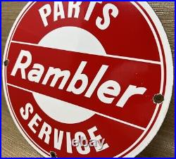 Vintage Rambler Partsn & Service Porcelain Dealership Sign Gas Station Pump Oil